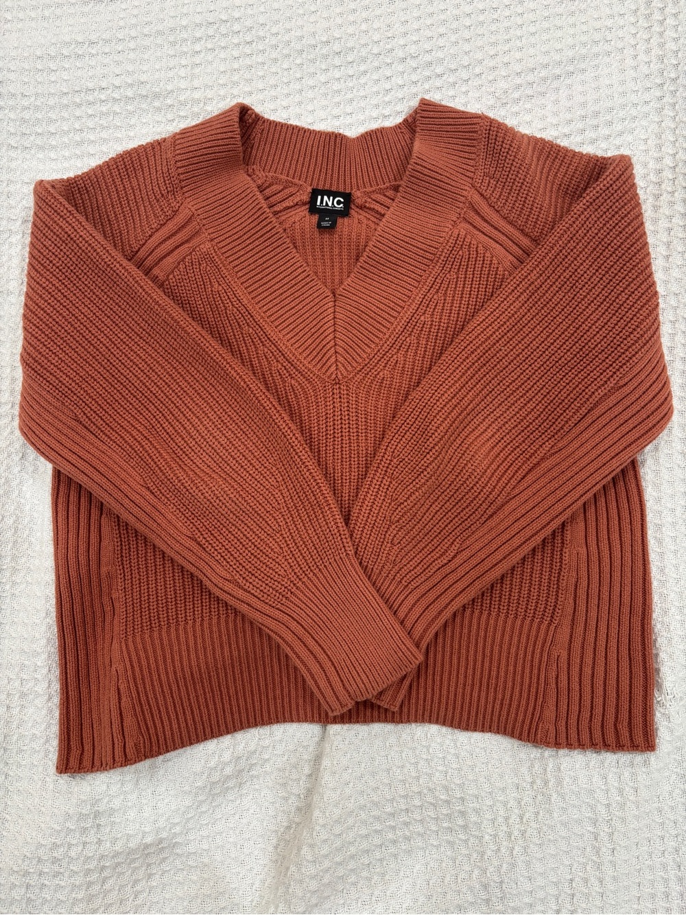 INC Cozy Rust V-neck Sweater